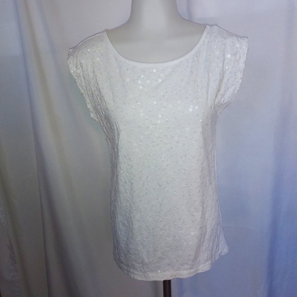 Loft Ann Taylor  Blouse Tank White Sequins XS